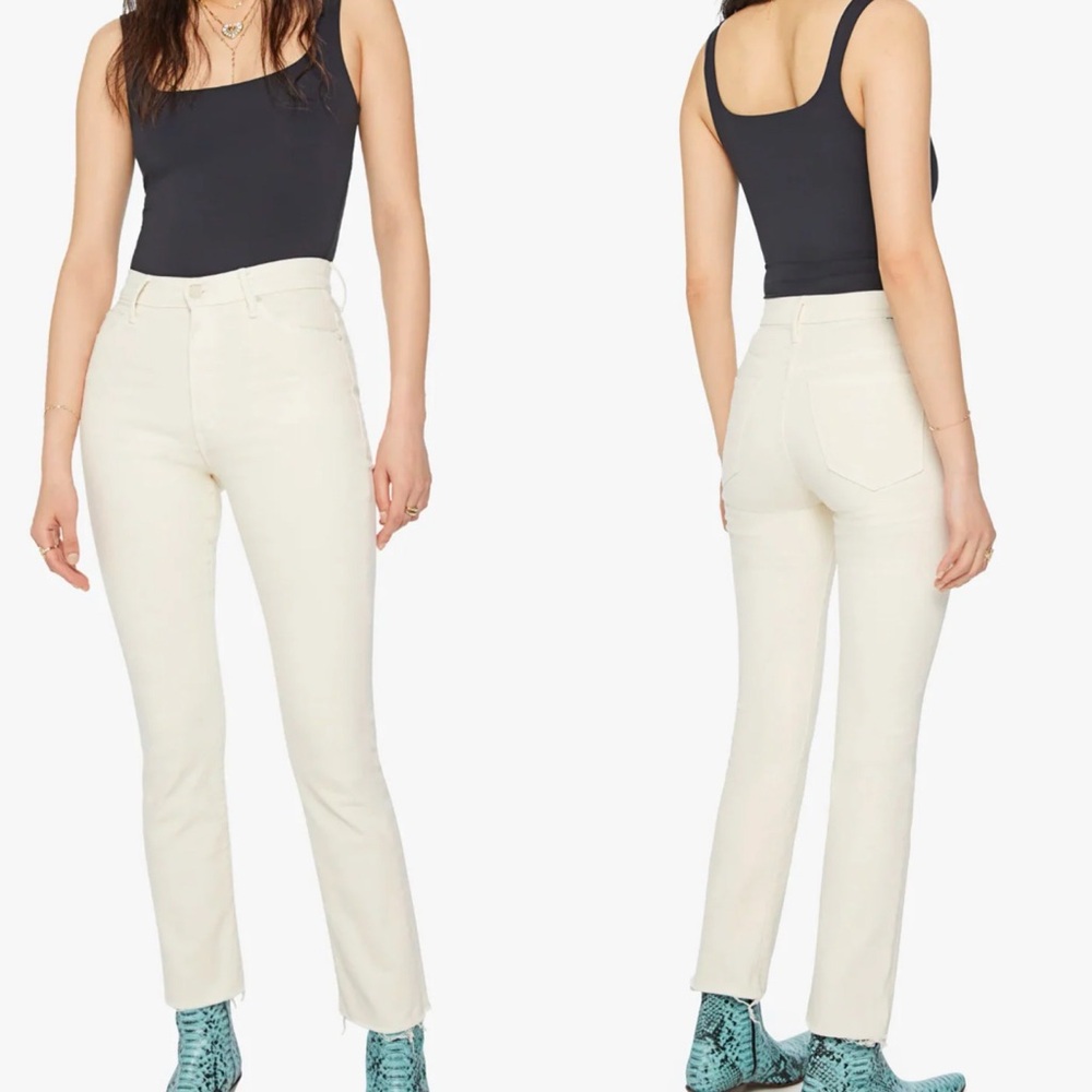 NWOT Mother High Waisted Rascal Ankle Fray Palydate Eggnog Size 28 $218